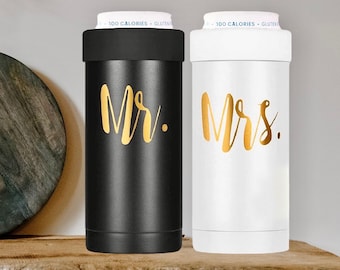 Mr and Mrs Slim Can Cooler Set: Insulated Stainless Steel Tumblers