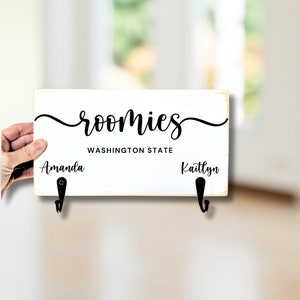 Roomies Key Holder for Wall, Personalized Dorm Decor for College Girls, Dorm Room Sign, University Essentials,