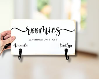 Roomies Key Holder for Wall, Personalized Dorm Decor for College Girls, Dorm Room Sign, University Essentials,