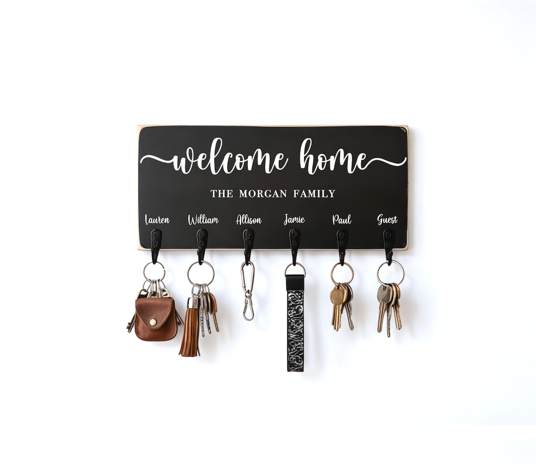 Welcome Home Personalized Key Holder for Couples, Family Name Key Rack ...