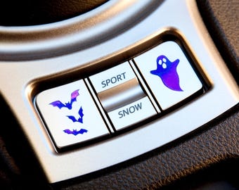 Halloween Decals for Blank Car Buttons, Mini Ghost Decal, Bat Sticker, Goth Car Accessories for Women,Dash Button Stickers,