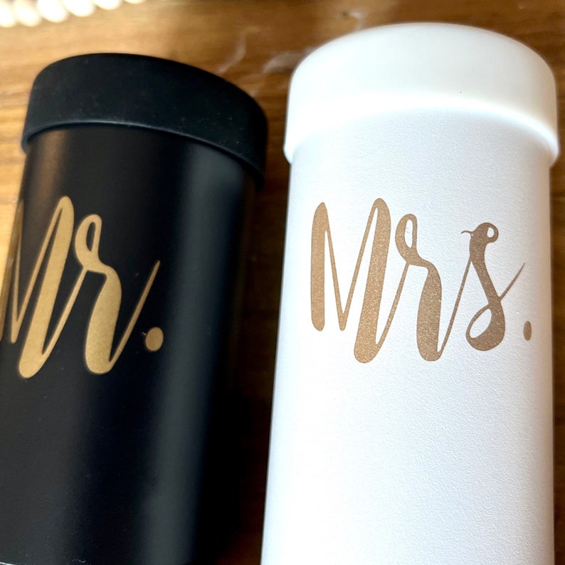 Mr and Mrs Can Cooler, His and Hers Tumblers, Christmas Gift for Couple, Bridal Shower Gift, Engagment Gift, Stainless Steel Insulated