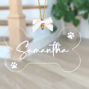 Personalized Acrylic Dog Bone Ornament: Custom Pet Christmas Gift