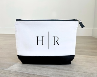 Bolsa de maquillaje con monograma: bolsa grande de lona personalizada para cosméticos