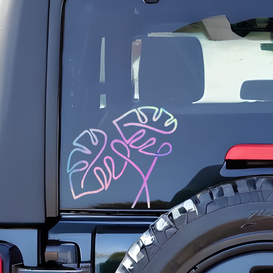 Monstera Leaf Decal for Car, Holographic Sticker for Window, Tropical ...