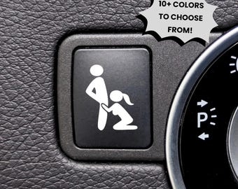 Pegatinas de vinilo Road Head para botones de coche en blanco (paquete de 2), accesorios divertidos para coches para hombres, regalo de broma para aficionados a los coches.