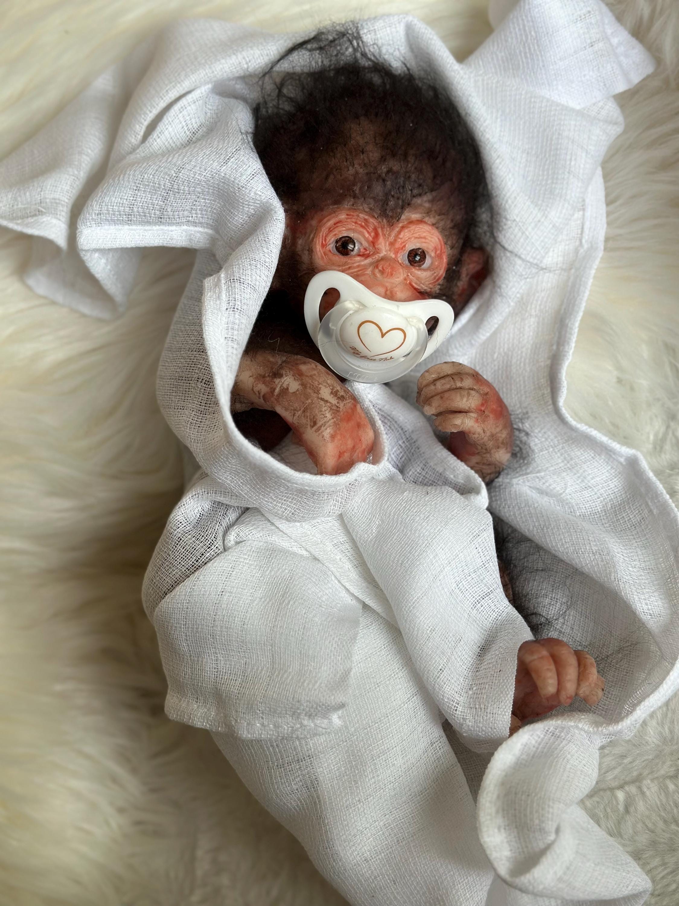 Lifelike Silicone Monkey Baby Doll: OOAK Collectible Art Doll
