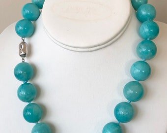 Natural Amazonite 14 mm bead necklace.....not treated.... very rare to find this size bead in this aaa quality