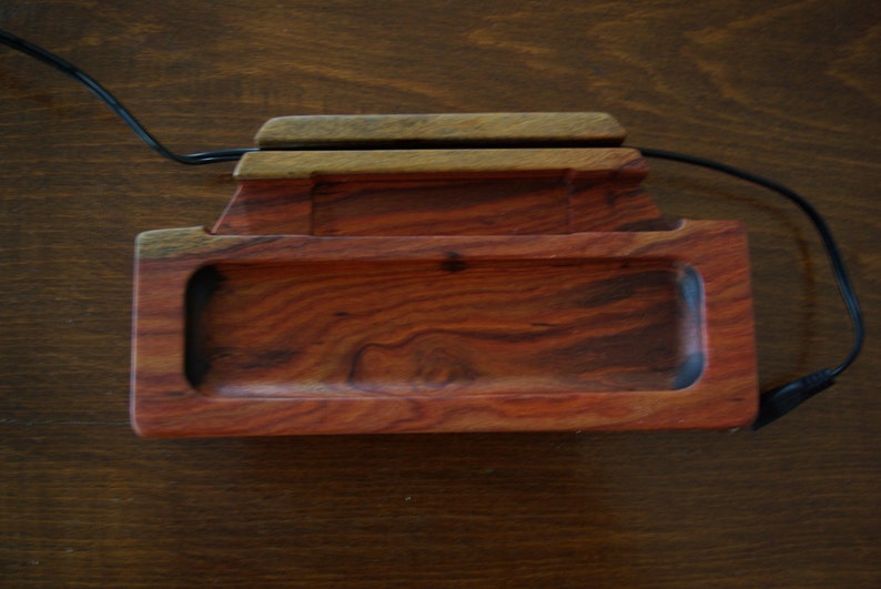 iPhone 7 docking station Mobile charging dock Wood cell phone valet Rosewood smartphone stand Eyeglass holder Wooden Pen tray Made in Greece