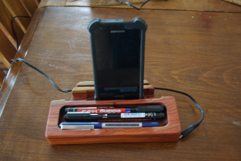 iPhone 7 docking station Mobile charging dock Wood cell phone valet Rosewood smartphone stand Eyeglass holder Wooden Pen tray Made in Greece