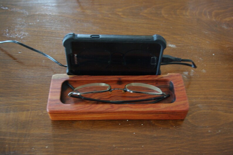 iPhone 7 docking station Mobile charging dock Wood cell phone valet Rosewood smartphone stand Eyeglass holder Wooden Pen tray Made in Greece