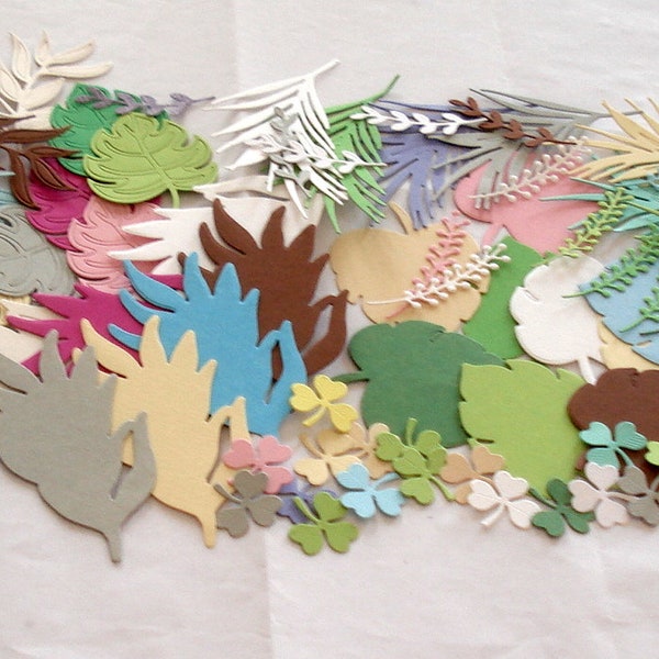120 découpes papier, feuillages, plantes, feuilles, fleurs, multicolores, scrapbooking, die-cut
