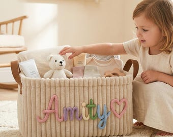 Gepersonaliseerde opbergmand voor baby's, speelgoedmand met naam, geborduurde opbergbak voor de babykamer, kraamcadeau, geboortecadeau voor een jongen of meisje