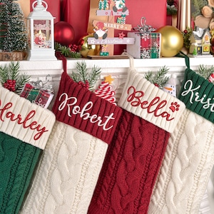 2025 Embroidered Christmas Stocking, Xmas Knitted Family Stockings, Xmas
