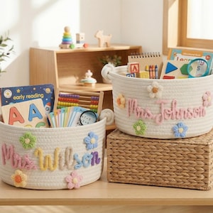 Personalized Teacher Basket, Custom Teacher Gift, Teacher Appreciation Gift, End of Year Teacher Gift, Classroom Organizer image 3