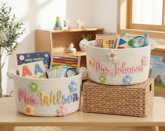 Custom Teacher Gift Basket, Personalized Teacher Appreciation Gift, End of Year Teacher Gift, Teacher Name Storage Basket