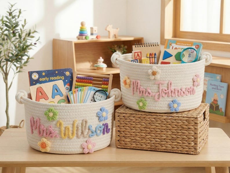 Personalized Teacher Basket, Custom Teacher Gift, Teacher Appreciation Gift, End of Year Teacher Gift, Classroom Organizer image 3