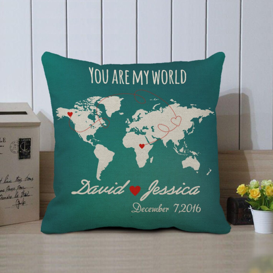 Long Distance Relationship Pillow You Are My World Cushion Etsy