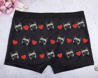 Personalized Pet Underwear,Custom Dog face Boxer,Paws and Bone Print Underwear,Personalized Boxer For Him,Best Valentine's Day gift for him