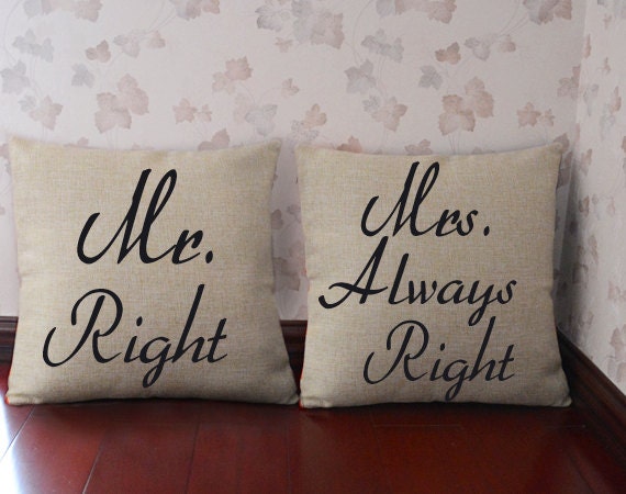 Mr Right Pillow Mrs Always Right Cushion Cover Mr Mrs Pillow Etsy