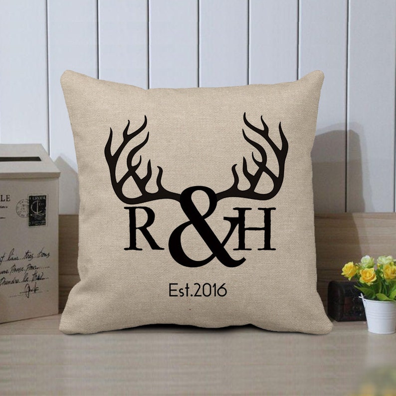 Personalized Deer Antlers Monogram Pillow Cover Deer Head Etsy