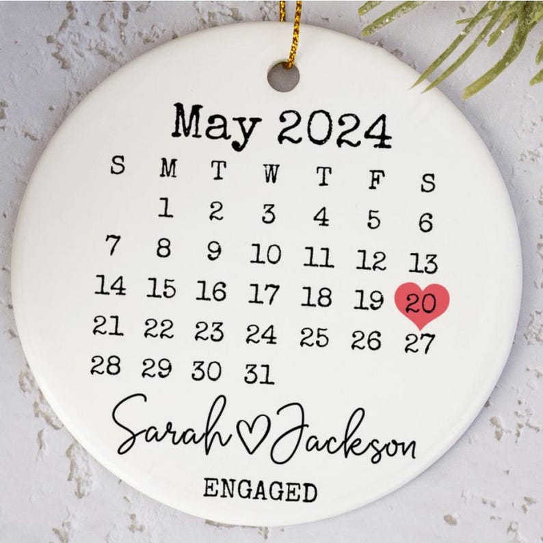 First Christmas Engaged Calendar Ornament 2024, Personalized First