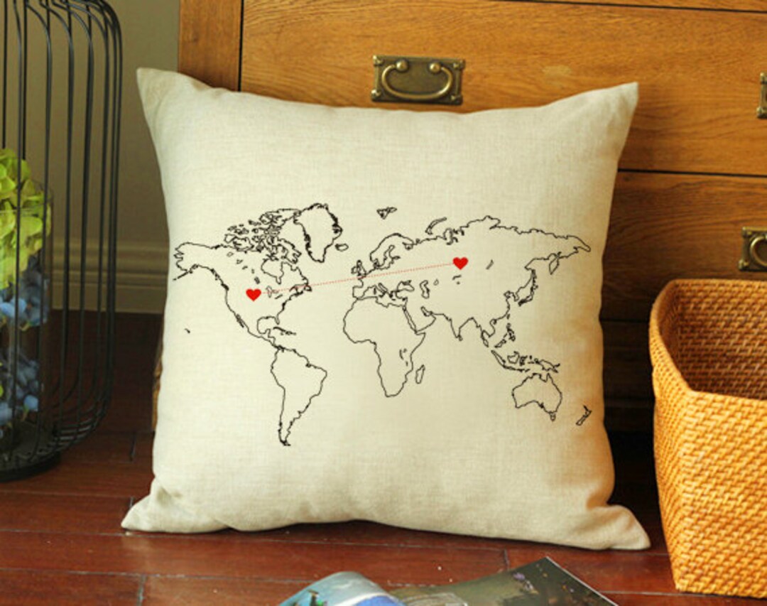 Custom Map Pillowcase,long Distance Cushion Cover,world Map Pillow
