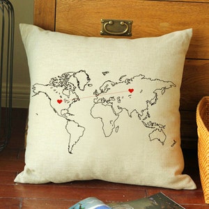 Custom map pillowcase,long distance cushion cover,World map pillow cover,long distance relationship,world map,gift for him,Fathers Day Gifts