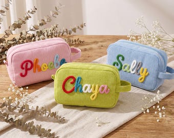 Terug naar school-cadeau voor kinderen, gepersonaliseerd etui met naam, schattig corduroy schooletui voor meisjes