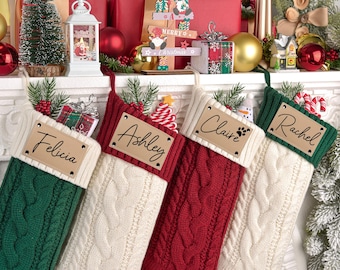 2026 Leather Patch Stockings, Xmas Knitted Christmas Stockings, Holiday Decor Gift, Christmas Family Gifts, Monogram Stockings with Name