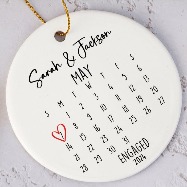 First Christmas Engaged Calendar Ornament 2024, Personalized First