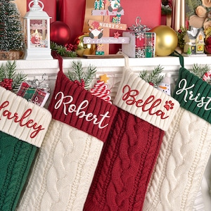2025 Embroidered Christmas Stocking, Monogram Holiday Decor Gift, Xmas Knitted Family Stockings
