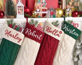 2025 Embroidered Christmas Stocking, Xmas Knitted Family Stockings, Holiday Decor Gift, Christmas Family Gifts, Monogram Stocking with Name