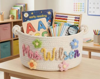 Cesta personalizada para profesores, regalo personalizado para profesores, regalo de agradecimiento para profesores, regalo de fin de curso para profesores, organizador de aula