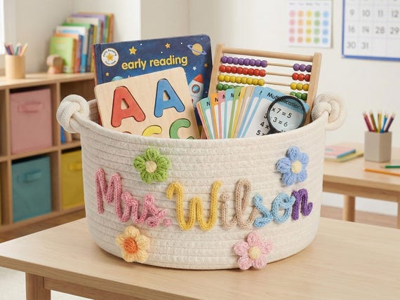 Personalized Teacher Basket, Custom Teacher Gift, Teacher Appreciation Gift, End of Year Teacher Gift, Classroom Organizer