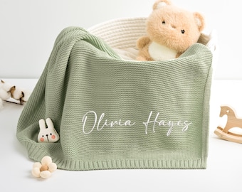 Manta personalizada con nombre de bebé, manta personalizada para bebé, regalo para baby shower, manta bordada para bebé, manta tejida para bebé, manta de algodón para recién nacido
