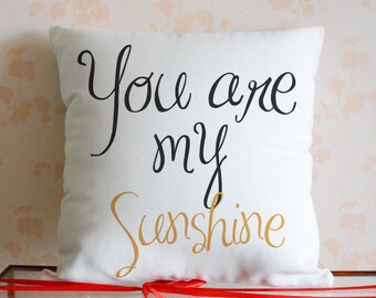 You Are My Sunshine Pillow,Personalized Quote pillows,Birthday Gift,Quote Pillow Cover,Canvas Pillowcase, Valentines Day Gift for Her #3329