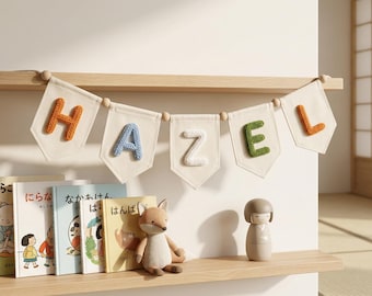 Aangepaste naambanner voor kinderkamer, gepersonaliseerde garenletter muur hangen, handgemaakte canvas slinger voor babykamerdecoratie