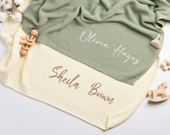 Manta de bebé personalizada, manta con nombre personalizado, regalo para baby shower, manta bordada, manta de punto, manta de algodón para recién nacido