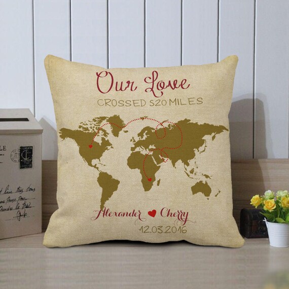 Long Distance Map Pillow Personalized Map Burlap Pillow Cases Cushion
