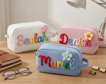Gepersonaliseerde etui voor kinderen, corduroy etui met aangepaste naam, leuk verjaardagscadeau voor meisjes en studenten