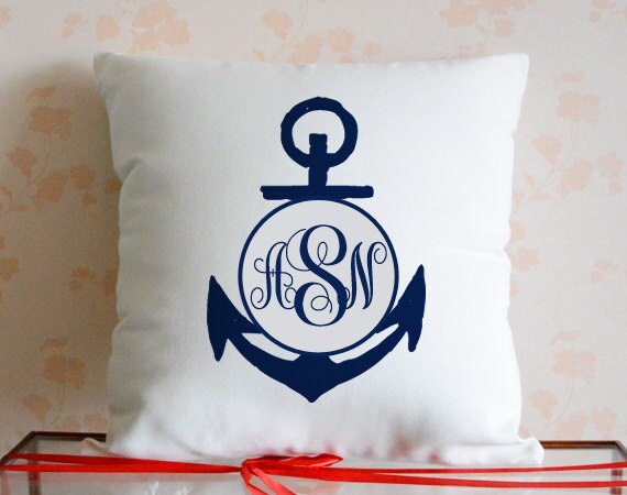 Navy Blue Anchor Pillow Cover Monogram Throw Pillow Initial Etsy