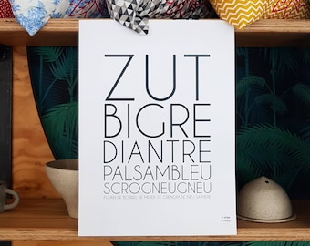 Affiche Zut A3 ou A4 typo message ophtalmo lettres juron Décoration murale Cadeau par decartonetdetoiles