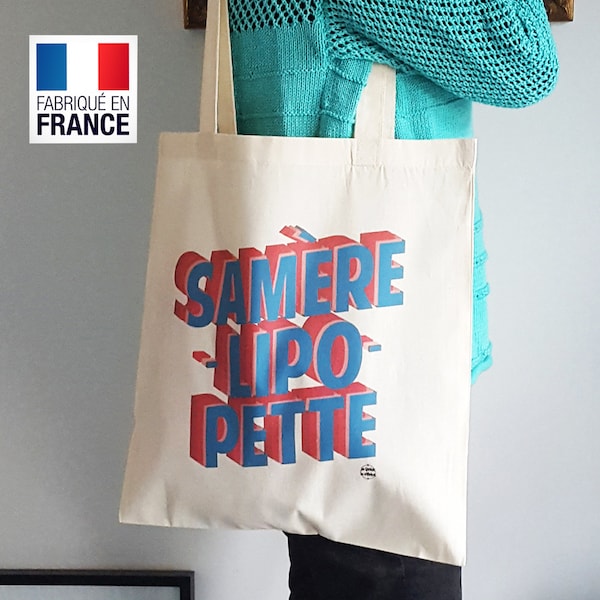 Sac tissu Samerelipopette Made in Fance jeu de mot saperlipopette message féministe sac coton bio éthique graphisme par decartonetdetoiles