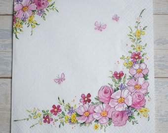 4 x Single Different Napkins Flowers Lavender for Decoupage and Crafting 134