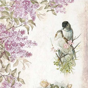 Rice Paper for Decoupage Lilac and birds #R1174
