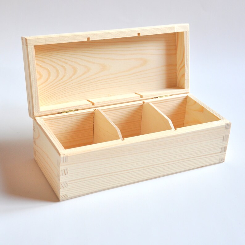 Tea Bags Wooden Box. Unfinished Wood Tea Box. 3 Compartments. Etsy