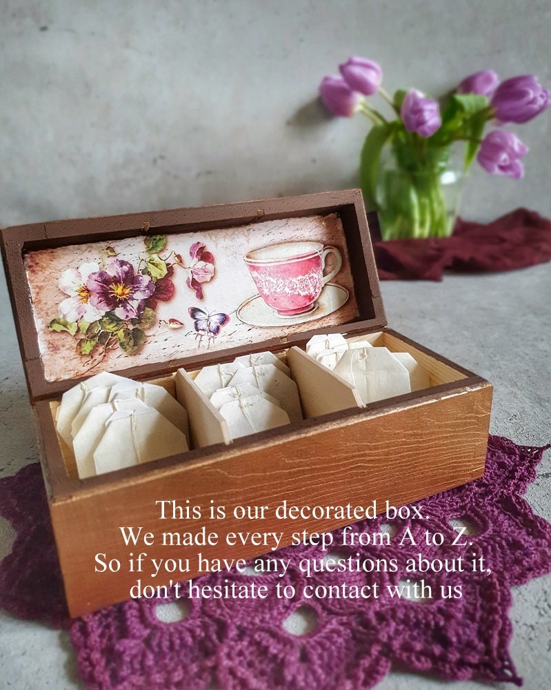 Tea Bags Wooden Box. Unfinished Wood Tea Box. 3 Compartments. Etsy