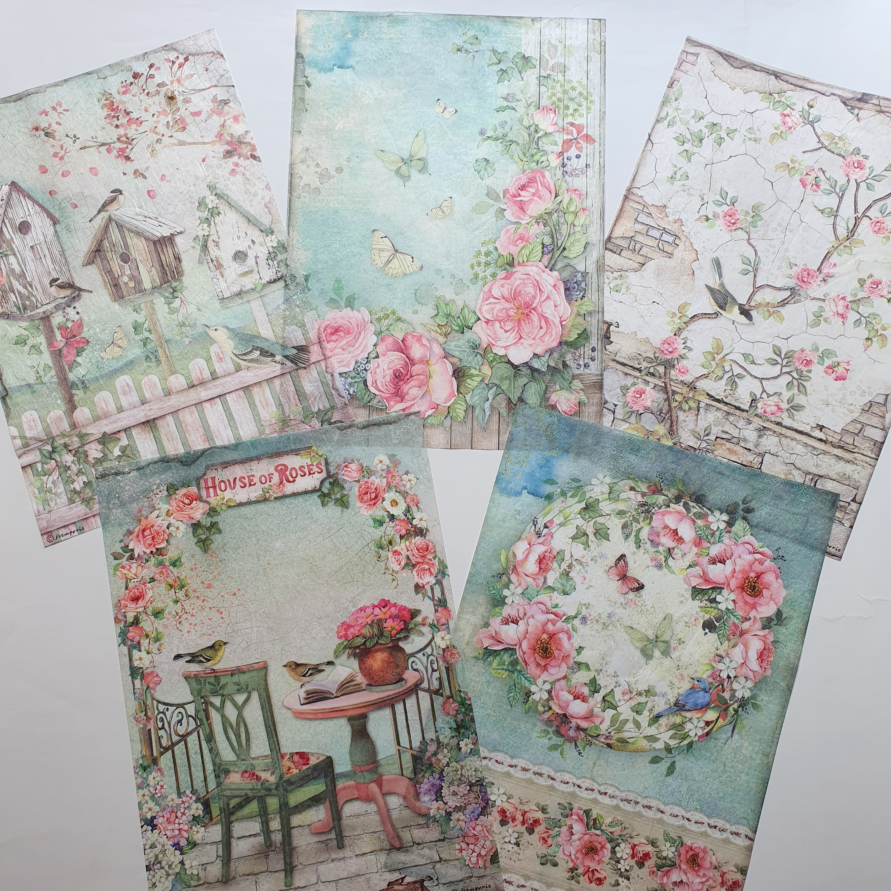 Romantic Garden House Tulips Rice Paper Decoupage Sheet