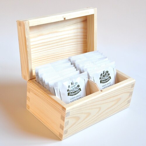 Tea Bags Wooden Box. Unfinished Wood Tea Box. 3 Compartments. Etsy